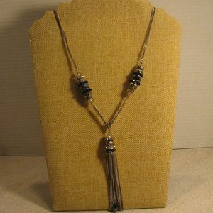 Ali Khan New York Station Tassel Hematite Rhinestone Necklace